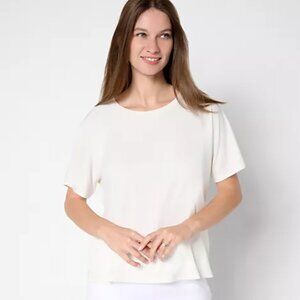 Susan Graver Essentials Liquid Knit Dolman Sleeve Top Cream Petal L A696196